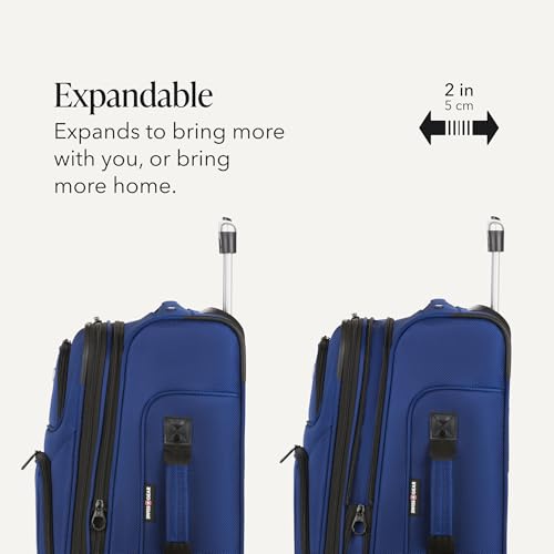 Image of SWISSGEAR Sion Softside Expandable Spinner Luggage Durable Lightweight Travel Suitcase, Blue, 3-Piece Set (Carry-On /Medium /Large)