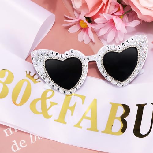 30th Birthday Decorations for Women，Hello Thirty Birthday Sunglasses and Sash Set for Bday Dress Outfit Deocr Accessories Gifts2