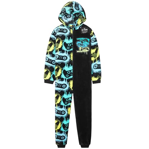Get Trend Pijama Niño Entero Cremallera, Ropa de Dormir Adolescentes, Mono Cálido con Capucha de Videojuegos, Ideas Regalo (7-8 Años, Multi Gaming)