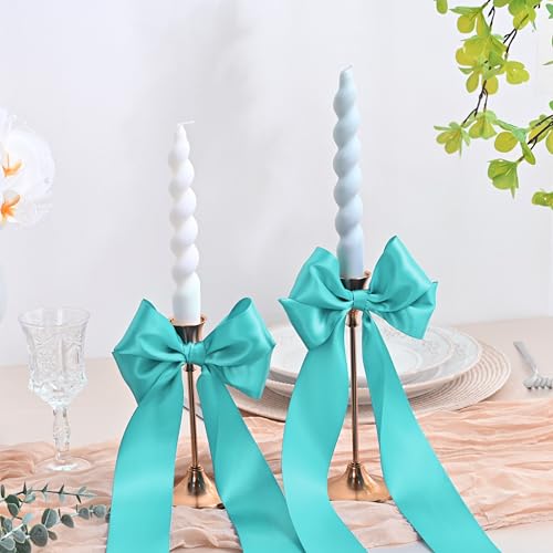 Image of Double Face Turquoise Satin Ribbon 2 inch X 25 Yards Polyester Turquoise Ribbon for Gift Wrapping Very Suitable for Weddings Party Hair Bow Invitation Decorations and More