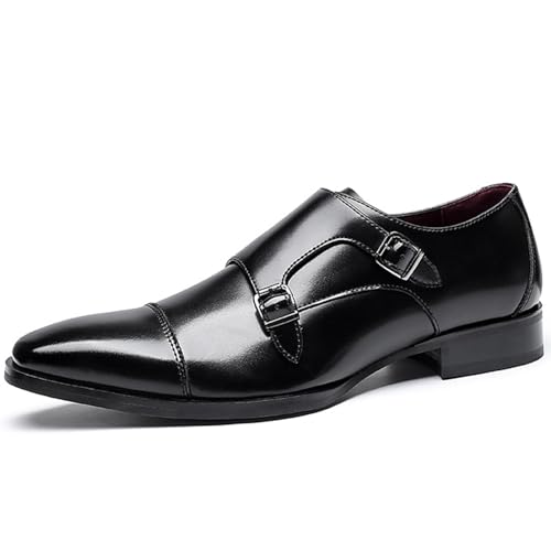 Men's Double Monk Mouth Cap Toe Formal Business Loafers Casual Comfort Leather Pull-On Formal Dress Shoes