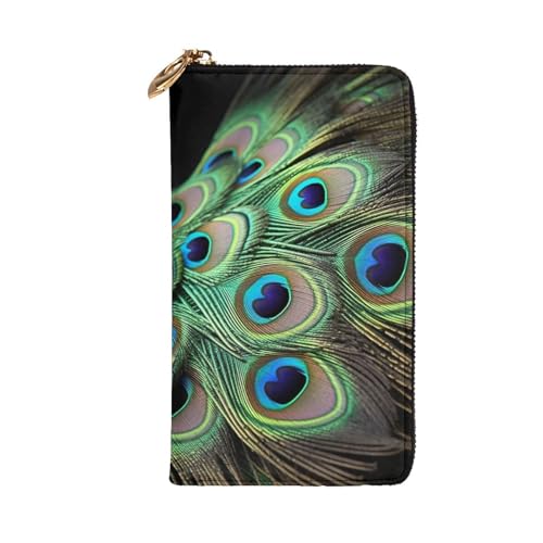 Women's Wallet Clutch Large Capacity Long Wallet Green Peacock Feather Leather Ladies Card Phone Holder Travel Purse2