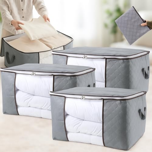 Kit com 3 Bolsas Saco Organizadoras 90L com Visor Transparente Alças Reforçadas Tecido Respirável Dobrável Anti Poeira e Umidade Para Guardar Roupas Cama Cobertores Edredom Toalhas Armário