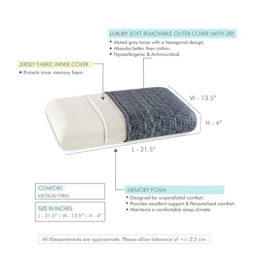 Image of The White Willow Pillow Orthopedic Memory Cooling Active Air Foam Regular Size Neck & Back Support Bed Pillow for Sleeping with Premium Knitted Viscose Fabric Zipper Cover (21.5 inch x 13.5 inch x 4 inch) Grey