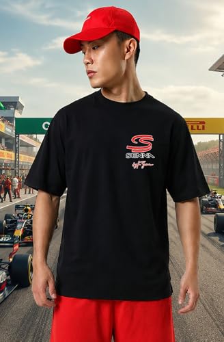 Image of Khakey Men's F1 Racing Graphic Printed Black T-Shirt | Formula 1 Back Print Drop Shoulder Tee | Motorsports Car Print Tshirt for Men & Women | Cotton Streetwear Tee's | Unisex Fit