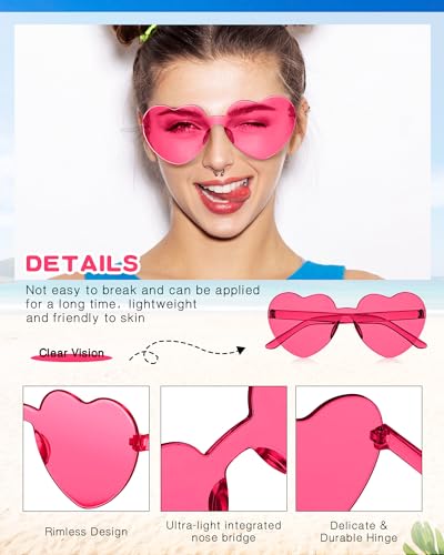Image of Colzzy 16 Pair Heart Shaped Sunglasses Bulk Witch Birthday Party Sunglasses Candy Color Eyewear for Party Women(Rose Red, Pink)