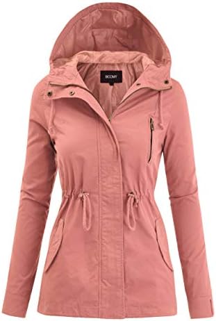Women's Zip Up Safari Military Anorak Jacket with Hood Drawstring - Regular and Plus Sizes