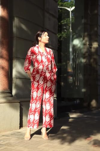 Dhruvi Trendz Womens Rayon Co-Ord Set Regular Fit Casual (Dt-W1783&Tr842_Red_S)