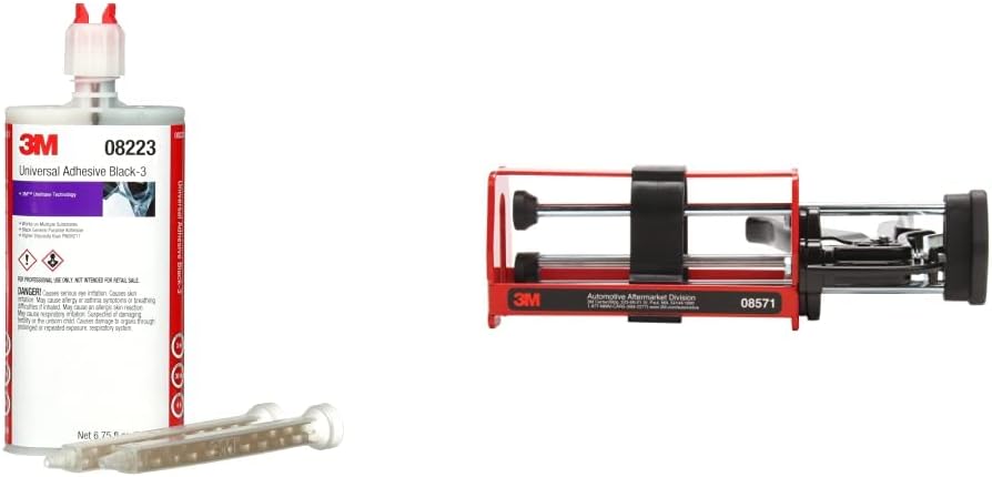 3M Universal Adhesive Black - 3, 08223, High Viscosity, Gap Filling, Durable, Industrial, 200 mL Cartridge + 3M Manual Cartridge Applicator, 08571, Accurately Dispense Materials, 200 ml