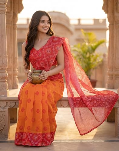 Image of SIRIL Women's Cotton Linen Printed, Zari Border One Minute Ready To Wear Saree With Unstitched Blouse Piece
