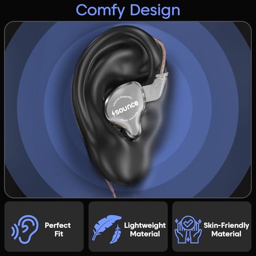 Image of Sounce EDC Pro HiFi IEM Wired Earphone Dynamic Driver In-Ear Monitor with Silver-Plated OFC Cable 0.75mm Detachable 2Pin Design Studio Grade Sound for Musicians Audiophiles Enhance Performance (Black)