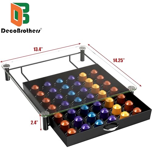 DecoBrothers Tempered Glass Coffee Pod Drawer Compatible with Nespresso Original Line, 42 Capsules