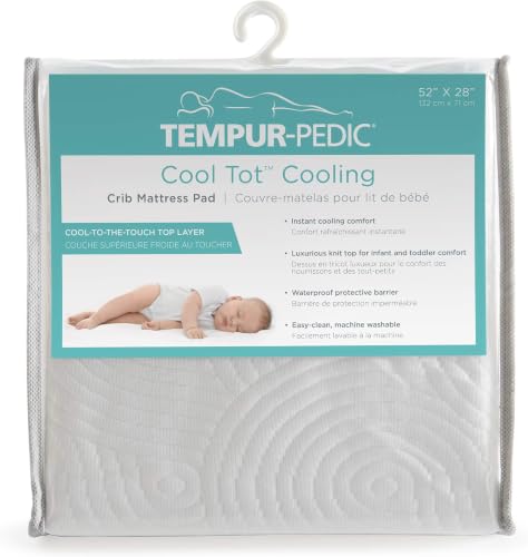 Image of Tempur-Pedic Cool Tot Cooling Fitted Waterproof Infant and Baby Crib Mattress Protector Pad & Toddler Bed Cover, Comfortable and Luxurious Topper, Machine Washable and Dryer Friendly, 52 inch x 28 inch- White