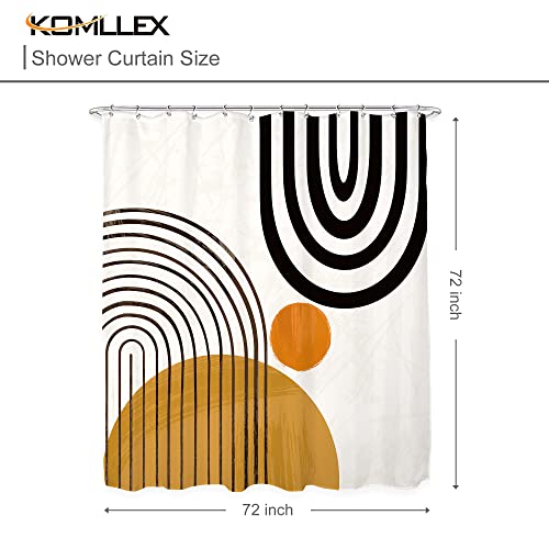 Komllex Cute Mid Century Shower Curtain 72Wx72H Inch Modern Abstract Geometric Shower Curtain For Bathroom Boho Art Sun Minimalist Curve Bathtub Accessories Aesthetic Semicircle Line Bath Decorative #TOP4