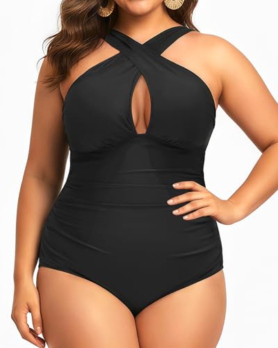 Daci Women Plus Size Swimsuits Tummy Control Black One Piece