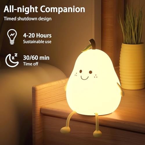 Image of Cute Silicon Pear Light | Soft Silicone & Dimmable LED, Rechargeable Night Light with USB Cable, 7 Color Changing, Soft Light for Baby, Kids & Home & Living Room