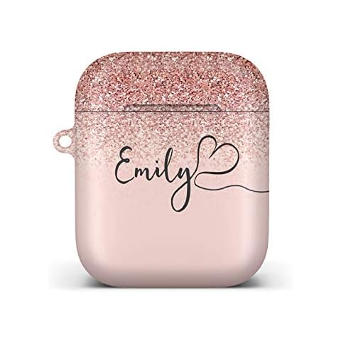 iCaseDesigner Personalised Marble Glitter Flowing Name with Heart Case for Apple AirPods - 2. Pink Sparkle Fade Name Cover