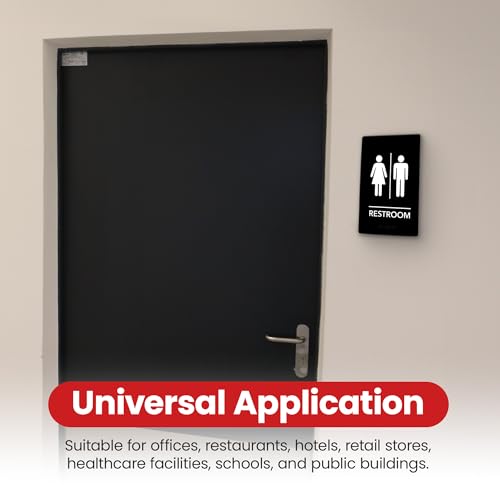 Promot Unisex Bathroom Sign – ADA Braille Restroom Sign for Business, Self-Adhesive, 9\" x 6\", Commercial Door Signage, Offfice Wall Decor - Black