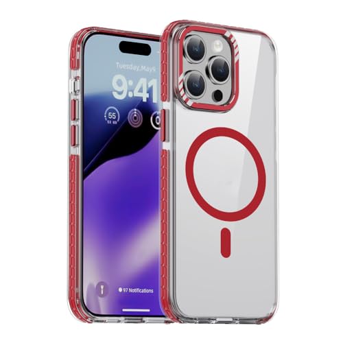 Coque magnétique iPhone 14 Pro armure transparente anti-chute rouge