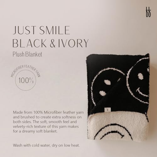 forever french Baby Plush Blanket | for Infant Toddler and Newborn | Receiving Blanket | 100% Microfiber Feather Yarn | Soft Warm Cozy for Crib Stroller & Travel | 45"x45" (Just Smile Black & Ivory)2