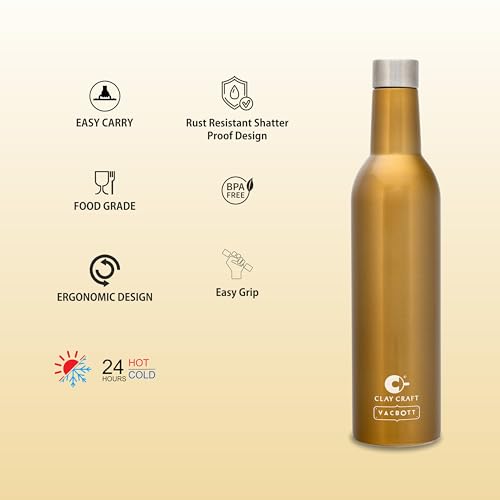 Image of Clay Craft Vacbott IVY Wine Double Walled|18 Hours Hot and 24 Hours Cold Water Vacuum Insulated Flask Bottle|1 Pcs|1000 ml Water Bottles|Travelling|BPA-Free|BIS Certified|1Year Limited Warranty