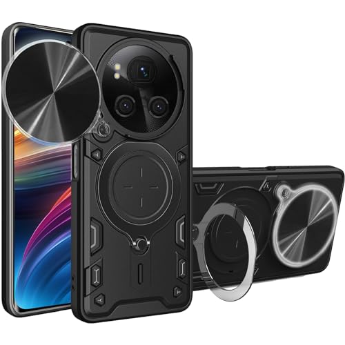 Ysnzaq Armor Case for Honor Magic 6 Pro (Not Magic 6) with Slide Camera Lens Cover, Heavy Duty TPU+PC Shockproof Protect Phone Case with Magnetic Coil Bracket for Honor Magic 6 Pro CQ Black