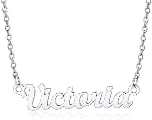 Custom4U Custom Name Necklace,Personalised Nameplate Jewellery Gifts for Women Girl Mum,Silver/Gold/Black,with 16+2''/40+5cm Chain,(with Gift Box)