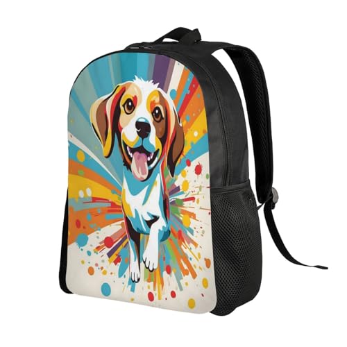 Comfort Fit Unisex Happy Puppy Colorful Art Backpack Durable for Daily Commute & Travel Adventures 16 Inch2