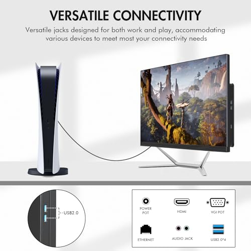 Image of All-in-One Desktop Computer PC, 24 inch FHD Display Monitor I3-8100T Quad-Core Processor 16GB RAM 512GB SSD, Dual-Band Wi-Fi, Bluetooth, 6 USB, VGA for Office Gaming Home Study