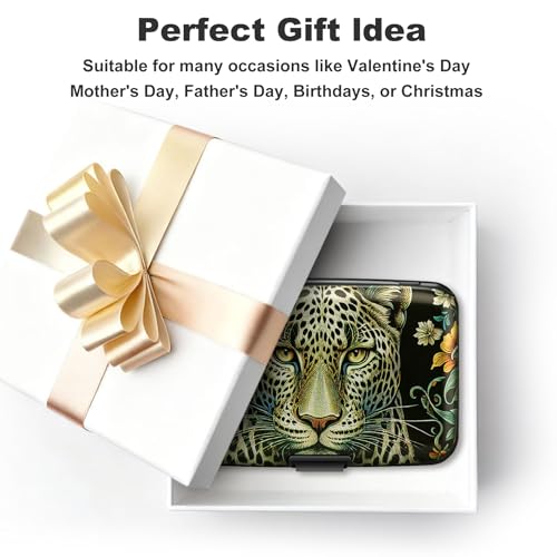 Image of ELFISH Mini RFID Aluminum Wallet Credit Cards Holder Business Card Case Metal ID Case for Men Women, Black Leopard