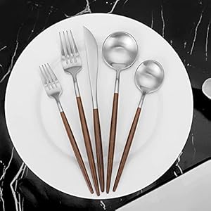 Silverware Set with black handle, Vanys 30 Piece Stainless Steel Cutlery Flatware Set, Kitchen Utensil Sets for 6, Tableware With Knife Spoons And Forks Set, Satin Finished Polished Silverware Set with black handle Vanys 30 Piece Stainless Steel Cutlery Flatware Set Kitchen Utensil Sets for 6 Tableware With Knife Spoons And Forks Set Satin Finished Polished