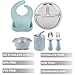 PandaEar 6-in-1 Stainless Steel Baby Feeding Set | Divided Suction Plate, Bowl, Sippy Cup with Straw, Bib, Spoon & Fork | BPA-Free Toddler Feeding Essentials for Self-Feeding (Blue)