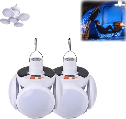 2 in 1 Folding Solar & USB Camping Lantern - 5-Gear Dimming, Remote Control & Hook for Outdoor Use（2PCS）