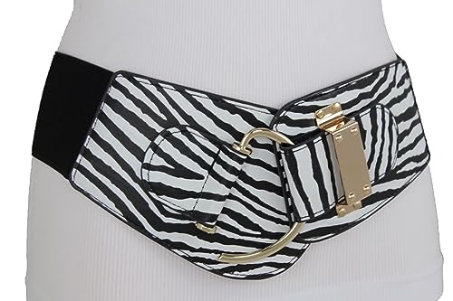 TrendyFashionJewelry Women Black White Zebra Belt - Hip High Waist Gold Metal Hook Buckle Safari S M2