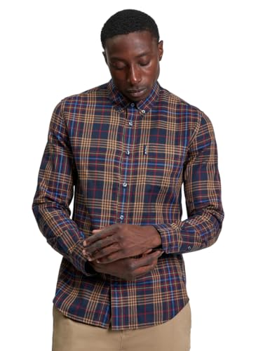 Image of Ben Sherman Men's Multi Check Button-Down Collar Shirt, Long-Sleeved (Dark Navy) M