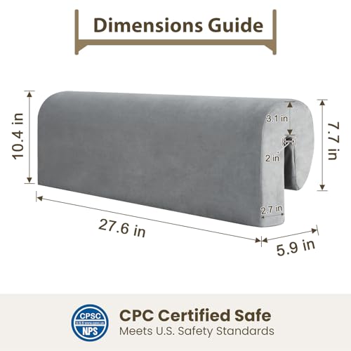 Image of Toddlers' Bed Rail Bumpers Protector, Children's Bed Guardrail Padding, Soft Cushioned Barrier, Increased Height, Easy to Install, Washable Cover, Fits Floor, Bunk & Loft, 2.3 Ft, Gray, 1Pack