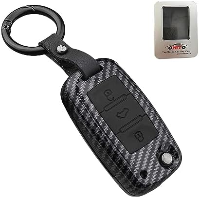 ontto Etui na kluczyki samochodowe z pilotem zdalnego sterowania do VW Golf Polo Passat Tiguan Skoda Fabia Octavia Seat Leon Altea ABS etui na klucze etui ochronne etui 3 przyciski włókna węglowego czarne A