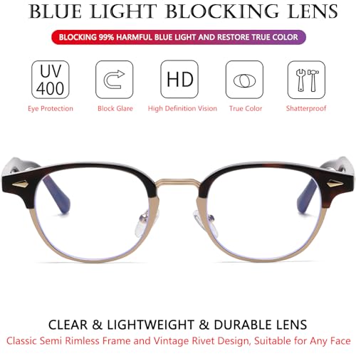 Image of AIEYEZO Retro Blue Light Glasses for Men Women 90s Classic Semi-Rimless Eyeglasses Fashion Cumputer Gaming Glasses
