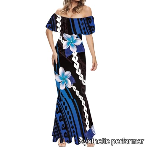 Image of Polynesian Dresses for Women Off Shoulder Maxi Dress Puletasi Samoan Dresses S-7XL