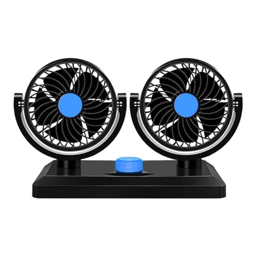 Zerodis Ventilador de Coche, Universal de Doble Cabezal, Giratorio de 360 ​​grados, Silencioso, Ventilador de Refrigeración para Vehículo, Adecuado para Salpicadero de Coche, RV,