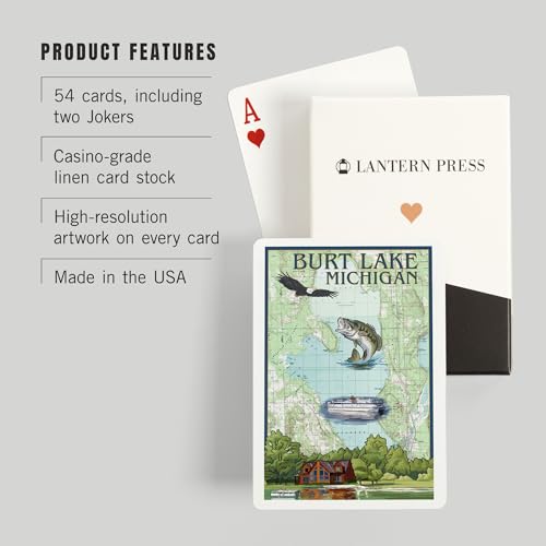 Baraja de 52 cartas estilo póker con mapa náutico Burt Lake Michigan miniatura 3