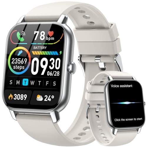 Smart Watches for Men Women(Answer/Make Call), HD Fitness Tracker Watch with Activity Counter/Sleep Monitor/ IP68 Waterproof Smart Watch for Android iOS Compatible (Casual, Silver, 1.83)