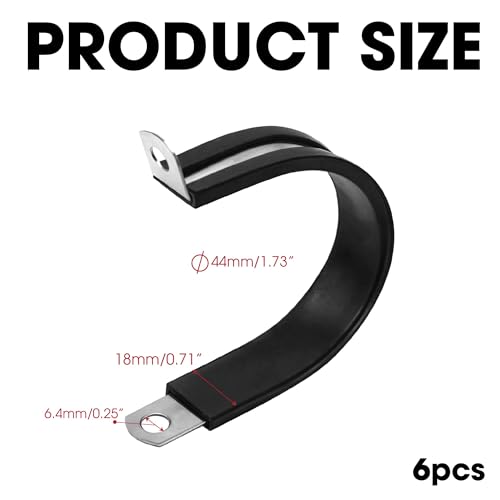Image of 6Pcs P Clamps Rubber Insulated Clips For UTV Windshield Wire, 1.73 inch (44mm) Quick Connect Holder Bracket For Roll Cage Conduit Pipe Bar Strap Hose Tools Mounting Hardware Cable Wiring Tube Cord Tubing