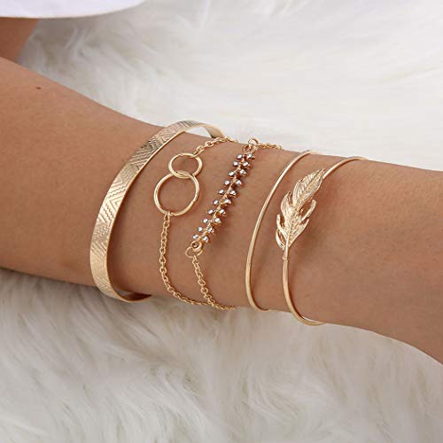 Sakytal Boho Gold Cuff Bracelet Sets Layered Open Cuff Wrap Bangle Circle Leaf Bracelets For Women And Girls #TOP4