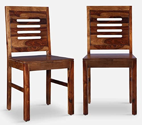 Image of Strata Furniture Solid Sheesham Wood Dining /Balcony Chairs For Home And Office | Teak Finish | Set of 2