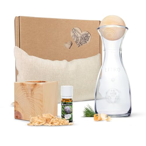 ZirbenErlebnis Geschenksbox Nr.3: Bio-Zirbenkissen mit Zirbenwürfel-Set und Zirbenkugel-Set