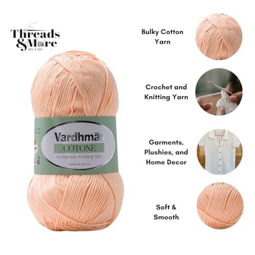 Image of Vardhman Threads & More Cotone DK Weight Yarn - 51% Cotton 49% Acrylic Blend - 100g Ball 250m Length - Perfect for Knitting Crochet Amigurumi (Pastel Orange)