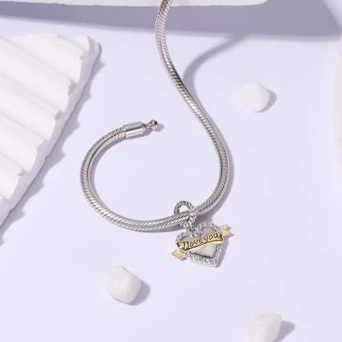 925 Sterling Silver Charms fit Pandora Charms Bracelet I Love You Mom Daughter Grandma Nana Wife Friends Heart Charm Bead for Christmas Mother's Day Valentines Gift4