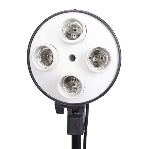 4-in-1 E27 Socket Adapter, Light Bulb Stand, Lamp Holder with Umbrella Reflector Holder, Photography Lamp Head for Photo Video Studio