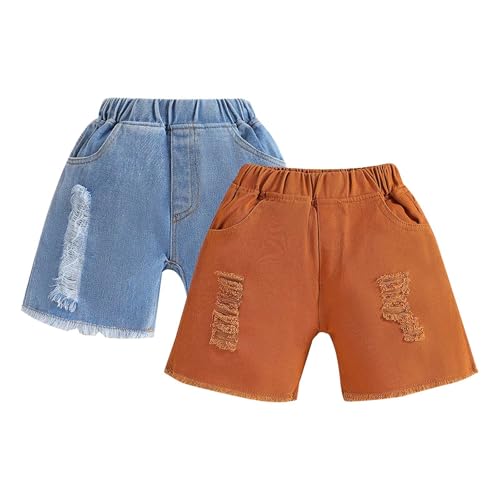 Toddler Kids Jeans Shorts Ripped Distressed Raw Denim Shorts Girls Boys Bermuda Jean Shorts High Elastic Waist Casual